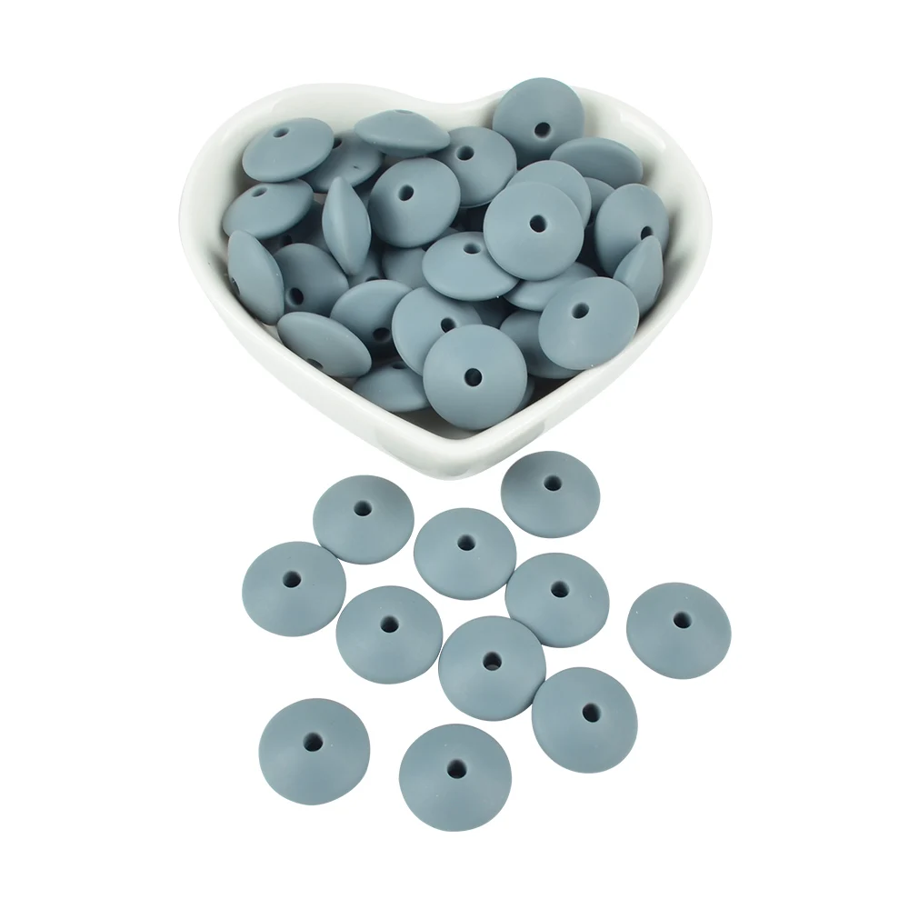 dimgray 15MM 30pcs/lot Silicone lentil Beads Silicone BPA Free DIY Charms Newborn Nursing Accessory Teething Necklace Teething Toy - Цвет: dimgray