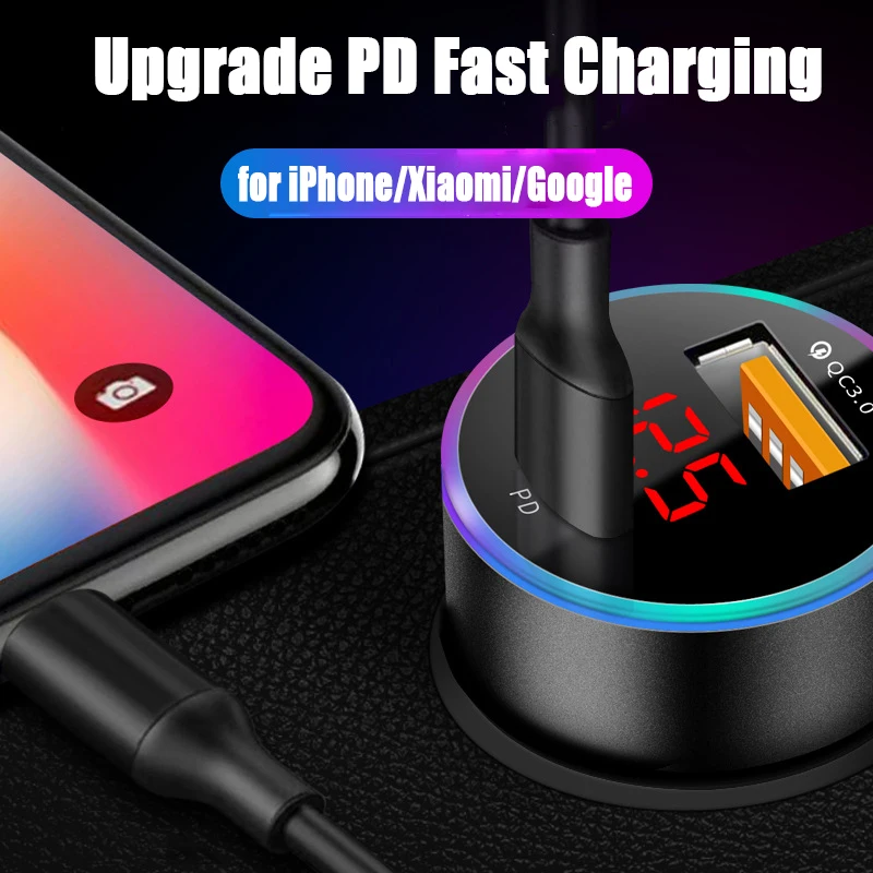 Автомобильное зарядное устройство PD 36 Вт быстрое с двумя USB портами для iPhone 8X11 SE Pro