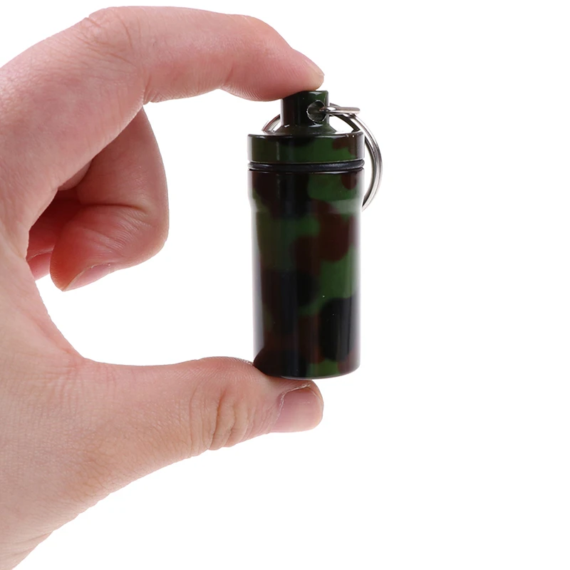 

1pcs WaterProof Mini Camouflage Aluminium Pill Box Case Cache Container Key Rings Keychain Holder Vial Portable
