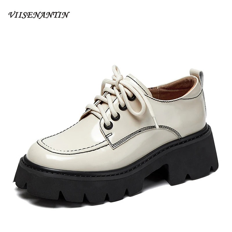 

Новинка осени стильные маленькие кожаные туфли на платформе с квадратным носком женские универсальные повседневные туфли в стиле ретро ту...