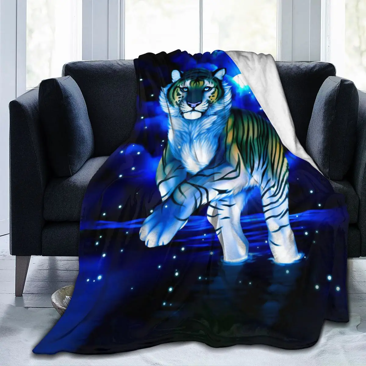 

Manta con estampado 3D de Tigre, colcha con estampado de animales, ropa de cama retro, manta suave cuadrada de lana para picnic