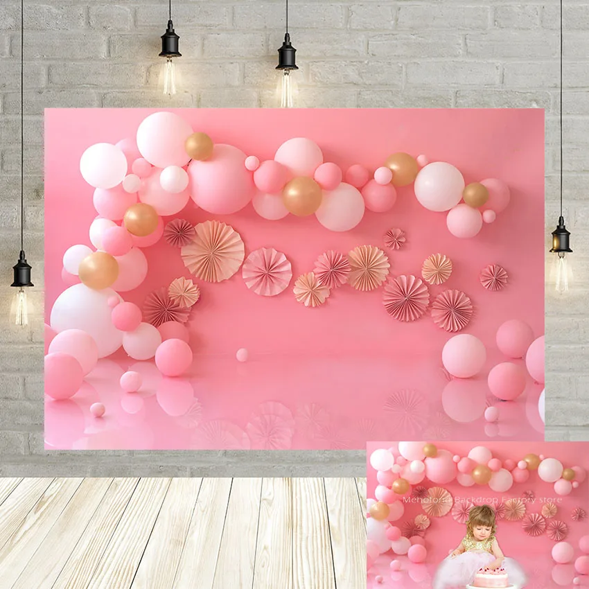 

Mehofond Baby Shower Happy Birthday Backdrops Balloon Pink Wallpaper Girl Photography Backgrounds Studio Photocall Decor Photo