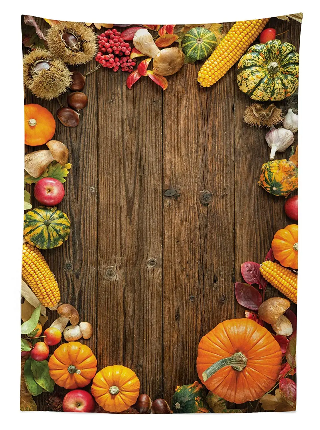 Скатерть на День Благодарения органические Осенние фрукты и тыквы деревенском