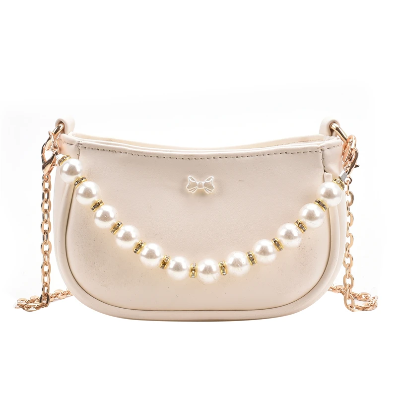 

Simple crossbody bag summer solid leather pearl chain lady Shoulder Messenger Bag purses and handbags bags for women sac a main