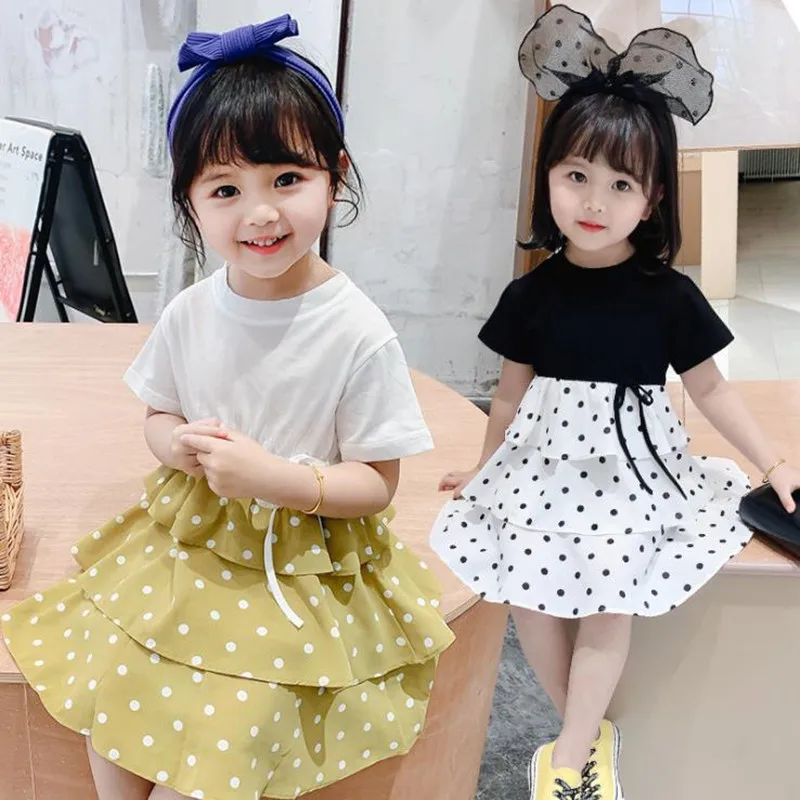 

DFXD Toddler Girls Summer Dress New Cotton Short Sleeve Dot Polka Layered Dress Casual Kids Dresses For 1-7T Children Clothes