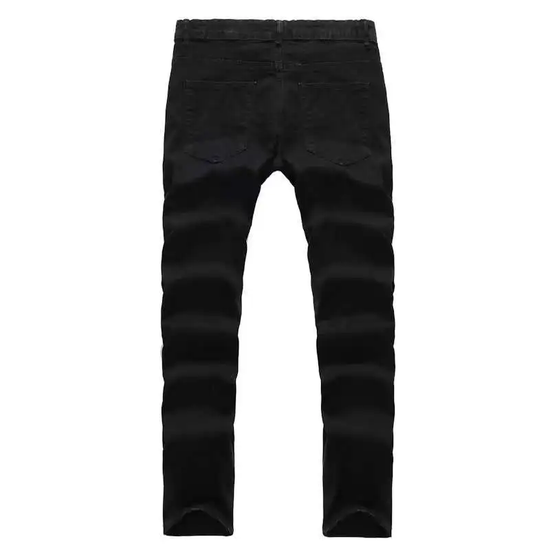 

Men's Ripped Printed Pleated Jeans Pants Fashion Badge Patchwork Street Hip Hop Denim Pants Men's Zipper Ripped Skinny Jeans