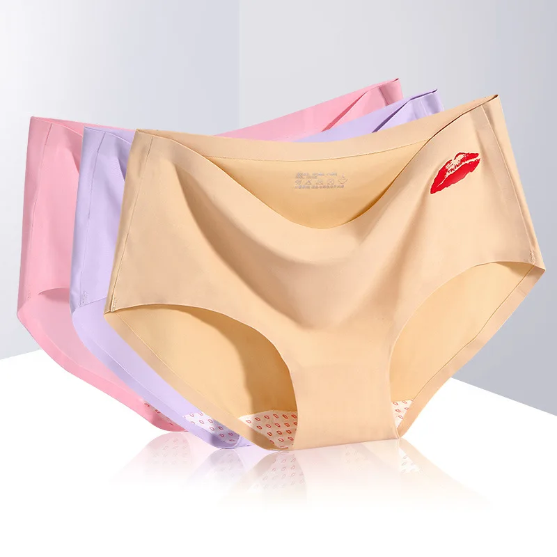 

3 Pieces / Bag Women's Underwear One Piece Ice Silk Underwear Middle Waist Breathable Girl Seamless Underwear Women