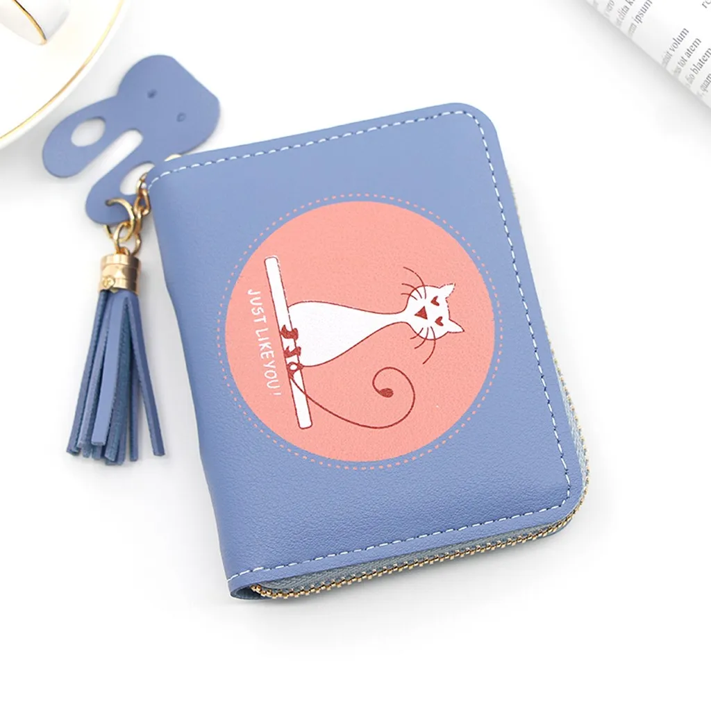 Маленький женский кожаный однотонный кошелек с бахромой бумажник для карт мини