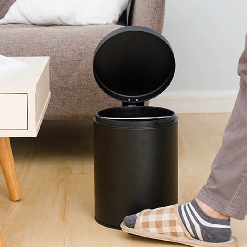 

Trash Can,5 Liter Trash Can Iron Pedal Cylinder with Cover Frosted Black Home Kitchen Bathroom Living Room Office,Etc