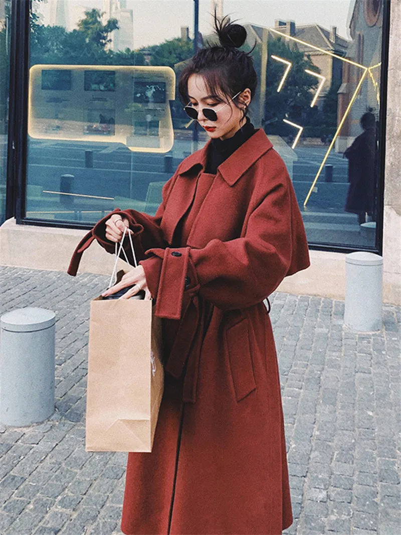 Хлопковое шерстяное свободное элегантное женское осенне-зимнее теплое пальто 2020