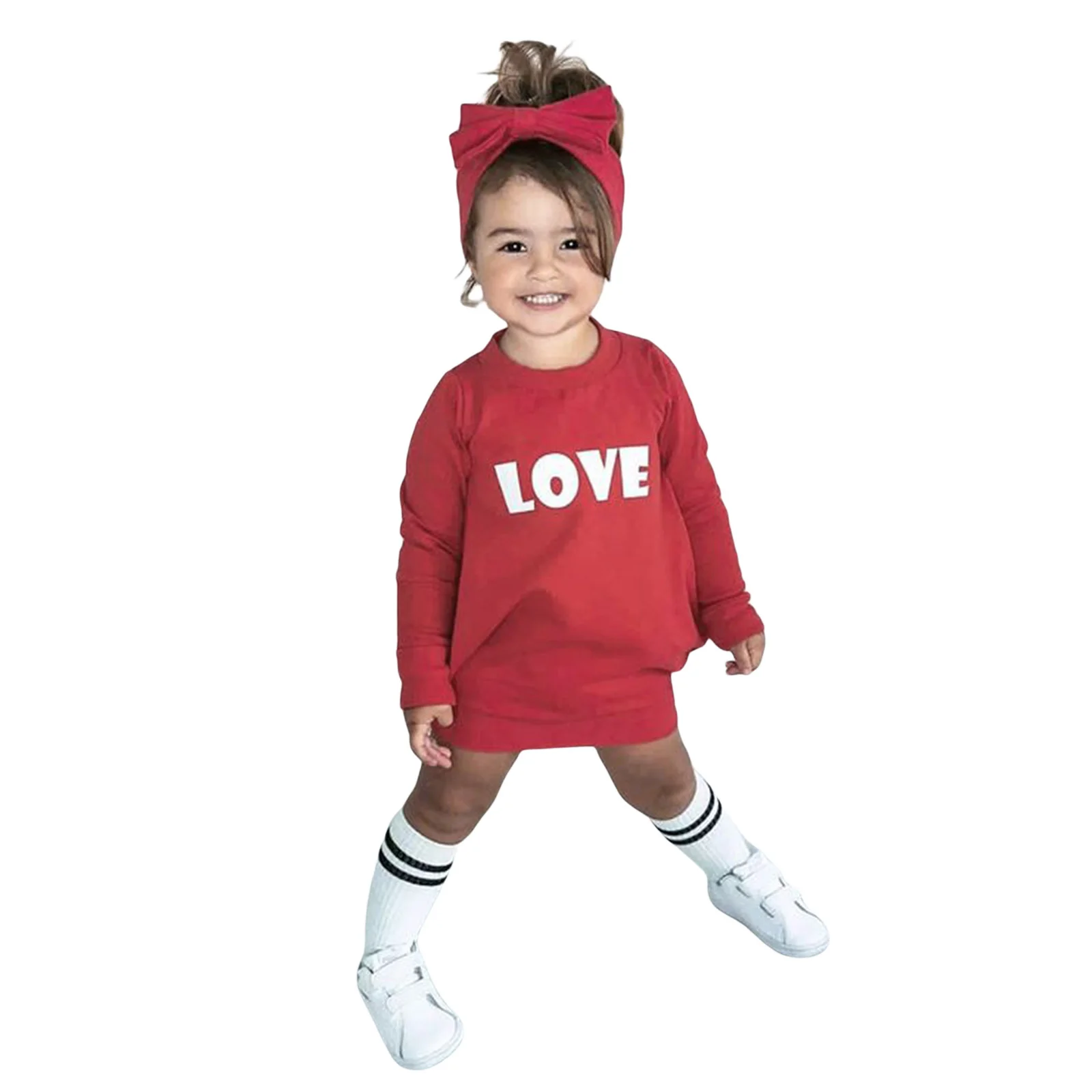 

Kids Long Sleeve Pullover Girls Letter Print Round Neck Tops with Headband for Spring Autumn Baby Kids Fashion Casual Clothing