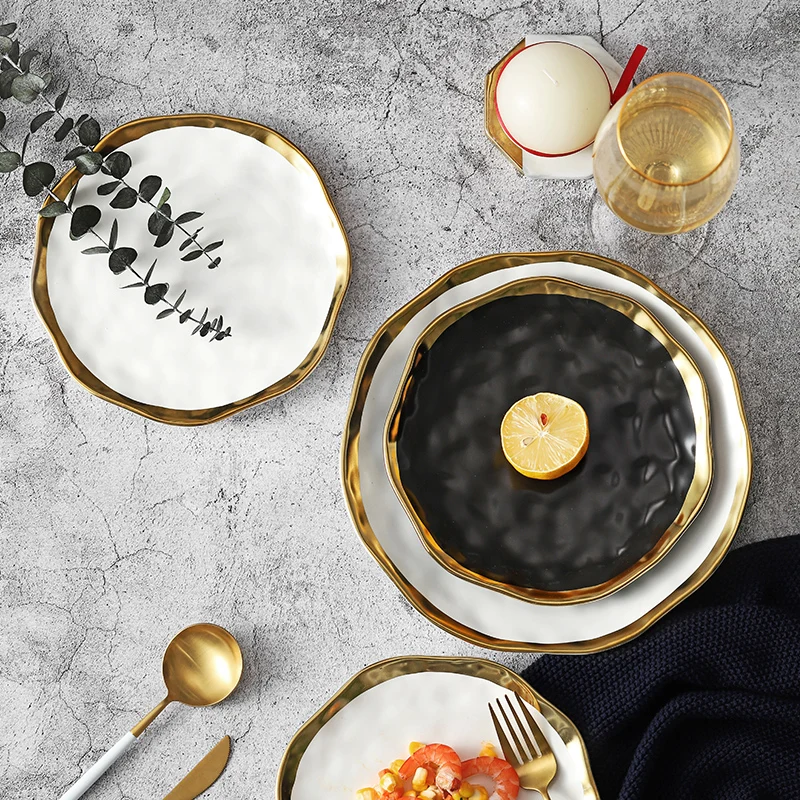 

Dinner Plate Ceramics Microwave and Dishwasher Safe 6 Inch Dish Steak Bread Salad Plates Porcelain Set France Style