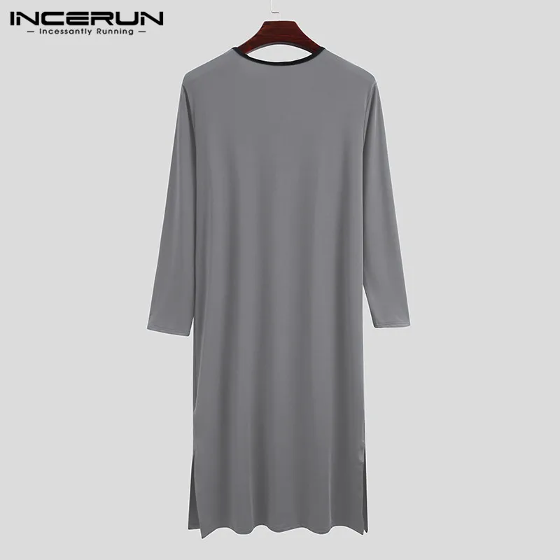 

Men Robe Homewear Solid Color Long Sleeve V Neck Soft Leisure Sleepwear Comfortable Nightgown Breathable Mens Bathrobes INCERUN