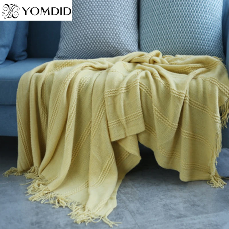 

YOMDID Nordic Knitted Throw Thread Blanket Travel Nap Blankets Spring Autumn Sofa Stripe Soft Large Towel Rectangle 130*170cm