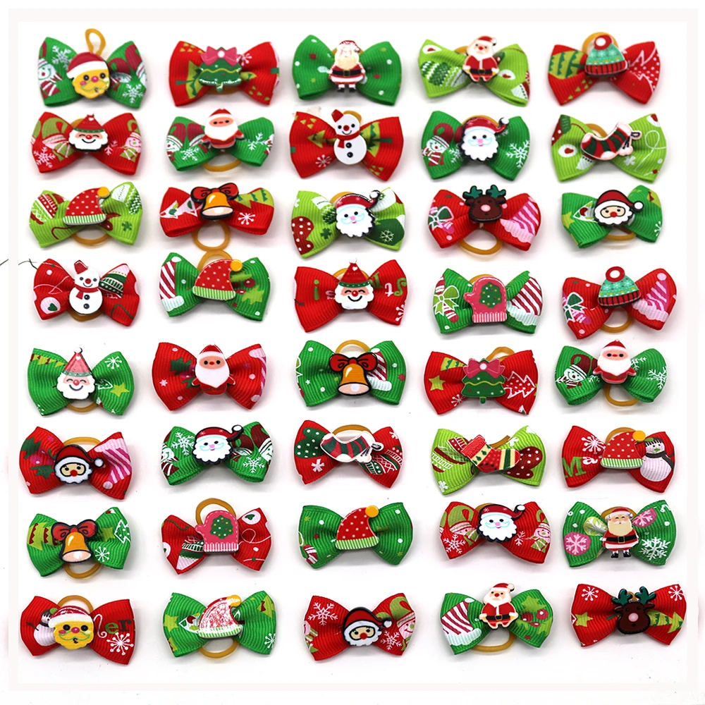 

10PCS Cute Handmade Puppy Dog Hair Bows Pet Christmas Dog Hair Accessories Dog Grooming Bows for Small Dogs Pet Products