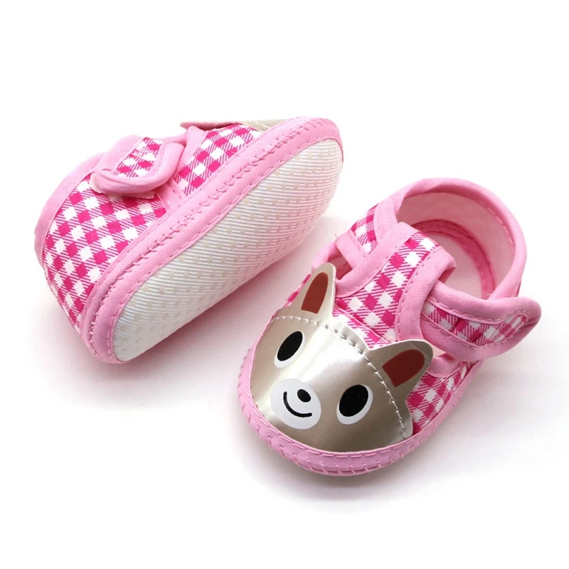 

Baby Girl Boy Cartoon Bear Pattern Shoes Plaid Casual Cotton Shoes Newborn Anti-Slip Toddler Shoes Hot Sale Ins