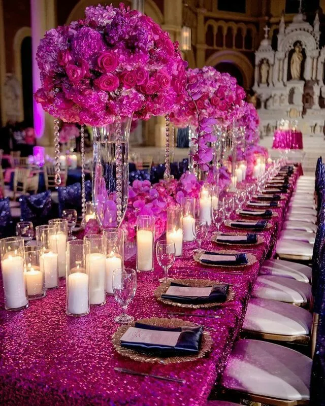 72x72in/90x132in Glitter Sequin RECTANGULAR Tablecloth - Fuchsia Table Cloth for Wedding Party Christmas Decoration | Дом и сад