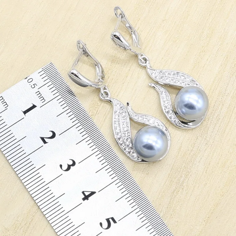 Серый жемчуг серебро Цвет набор украшений для женщин черного цвета браслет