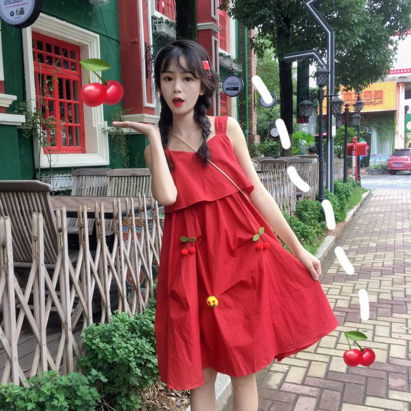 

Милое женское платье без рукавов Kawaii, мягкая летняя одежда на тонких бретелях, в японском стиле, с вырезом-лодочкой, универсальная уличная о...