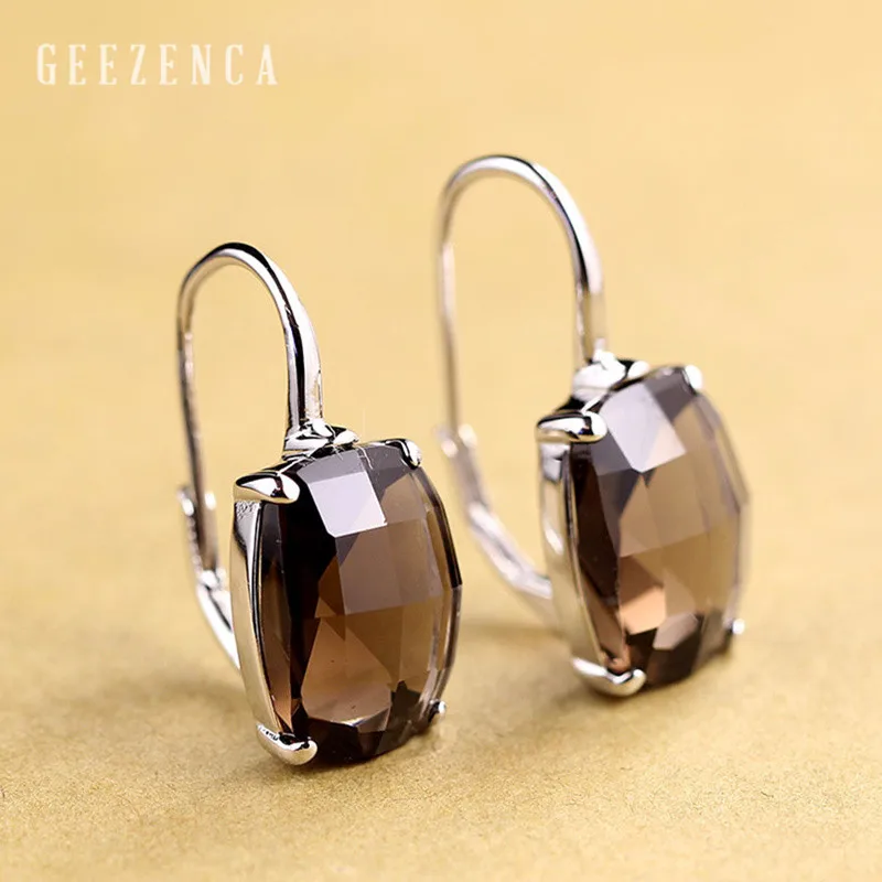 Smoky Quartz 925 пробы, серебро, цвет, драгоценный камень, геометрические серьги, аметист, кристалл дымчатого кварца, простые серьги, хорошее ювелирное изделие для женщин - Цвет камня: Smoky Quartz