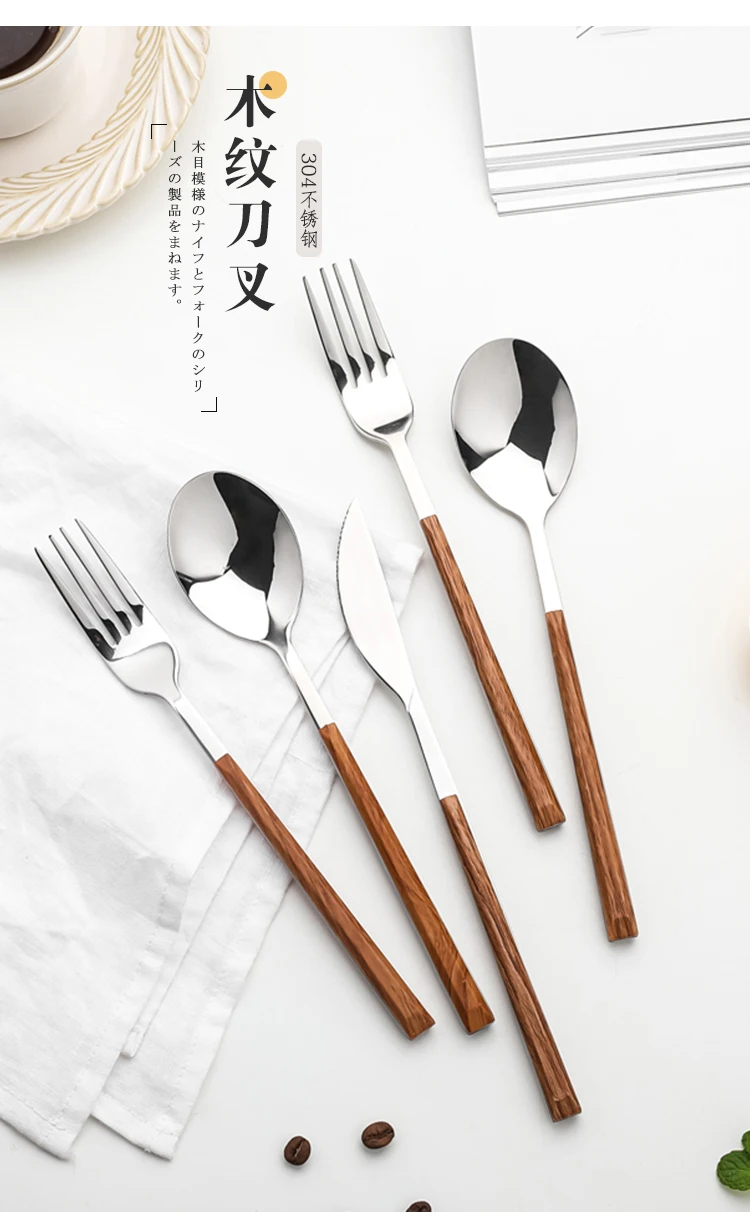

Stainless Steel Cutlery Set Japanese Wooden Eco Friendly Travel Cutlery Set Portable Breakfast Aparelho De Jantar Tableware DE50