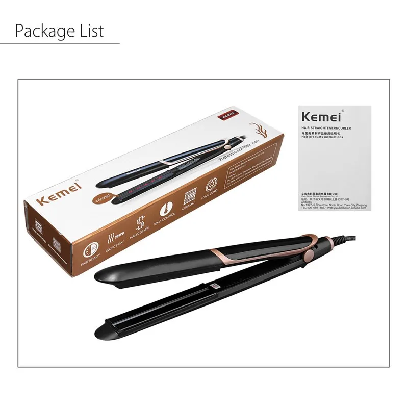 

2-IN-1 PTC Infrared Hair Straightener Curler US Plug LED Display Tourmaline Ceramic Fast Heating Wet / Dry Hair Care