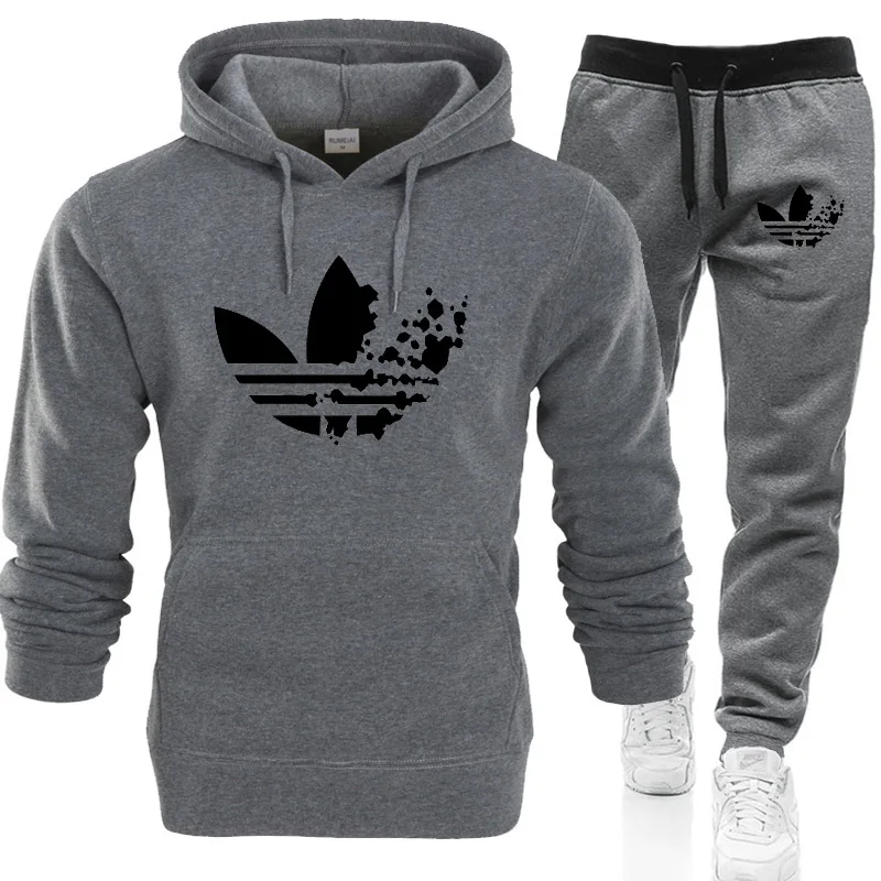 Dark gray H Бренд мужской свитер спортивный костюм принты термобелье мужские спортивные наборы флис плотное худи+ штаны спортивный костюм мужской - Цвет: Dark gray H