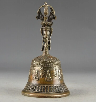 17CM Copper Brass CHINESE crafts Asian Exquisite Chinese Tibetan Copper Buddhism Exorcism Bell Red-brown, gold colour