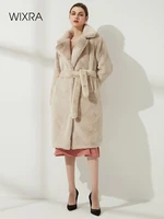 wixra ladies faux leather long coats femme pockets soft mink fur women trendy street style loose short outwear winter