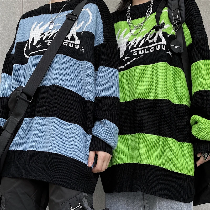 

Women's sweater stripe letter casual tops harajuku pullover autumn dropshipping vintage punk Hip hop streetwear Korean clothing