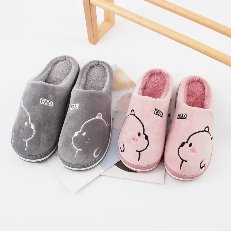 Сланцы женские зимние из искусственного меха теплые плюшевые тапки Нескользящие