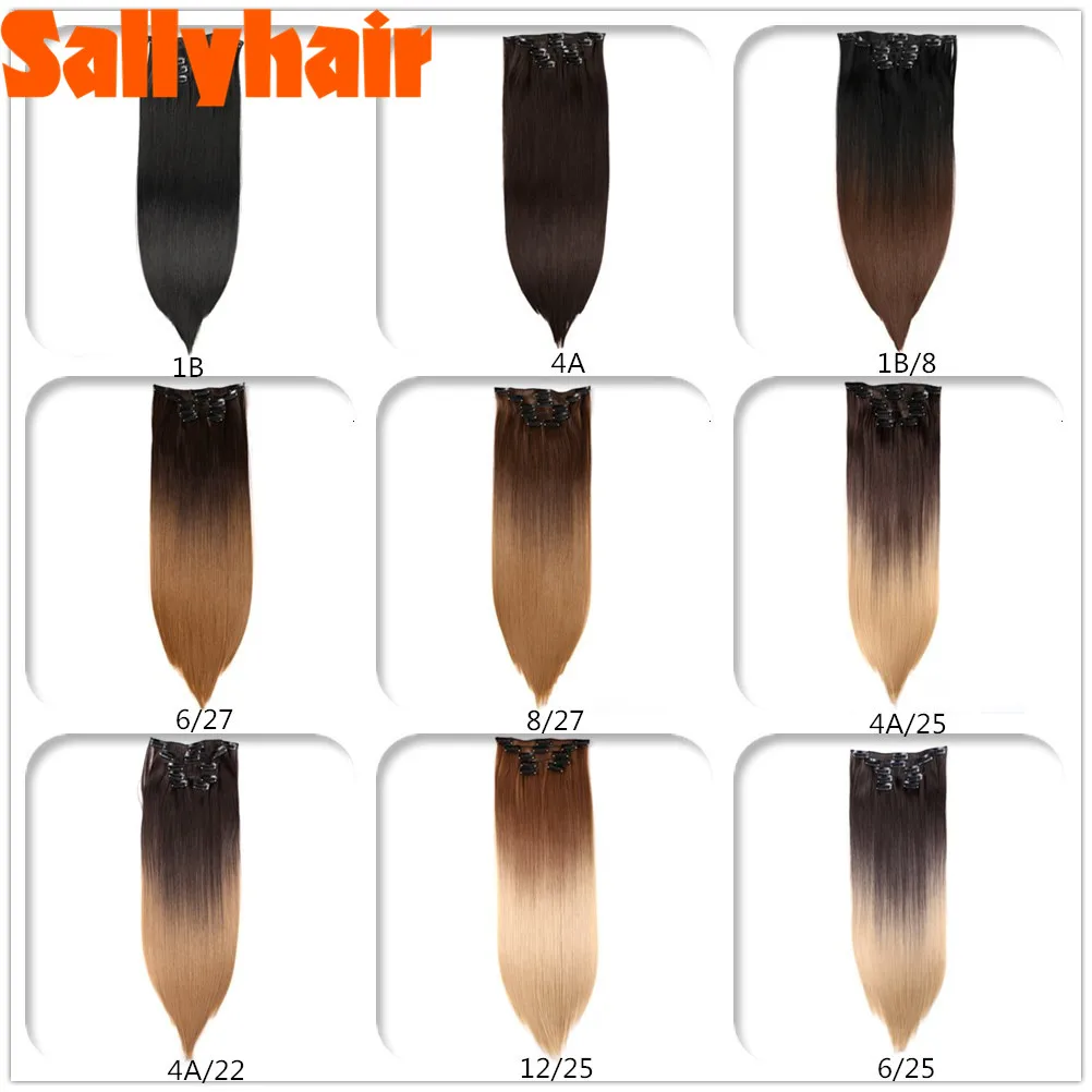 

Sallyhair 22" 12Clips 6Pcs/Set Synthetic Clip in Hair Extensions for Straight Women False Blonde Hairpiece Heat Resistant