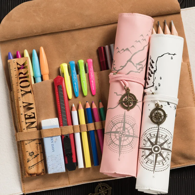 Новые рулонные пеналы в стиле ретро кожаный пенал сумка для хранения карандашей