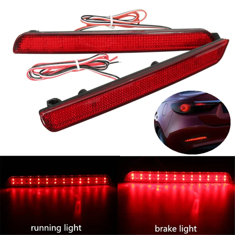 2x 24LED Rear Bumper Reflectors Tail Brake Stop Running Turning Light For Mazda 3 04-09 Parking Warning Night Driving Fog Lamp | Автомобили