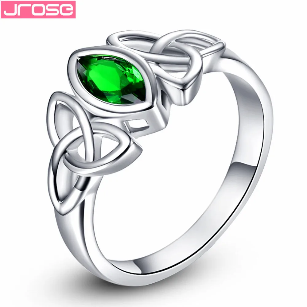 Кольцо JROSE с зеленым кубическим цирконием кельтский узел для помолвки цвет белое