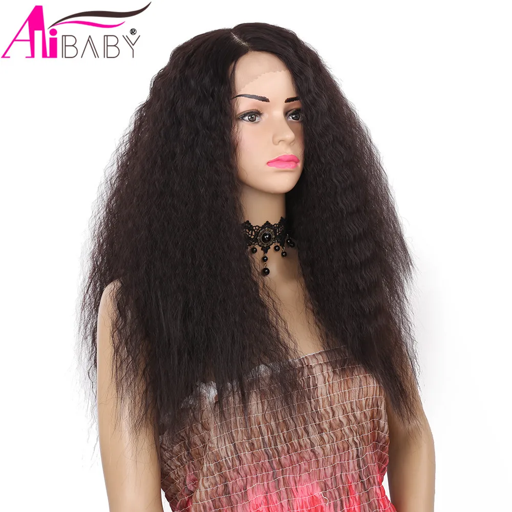 24 дюйма курчавые прямые Yaki 150% плотность бразильские синтетические кружевные