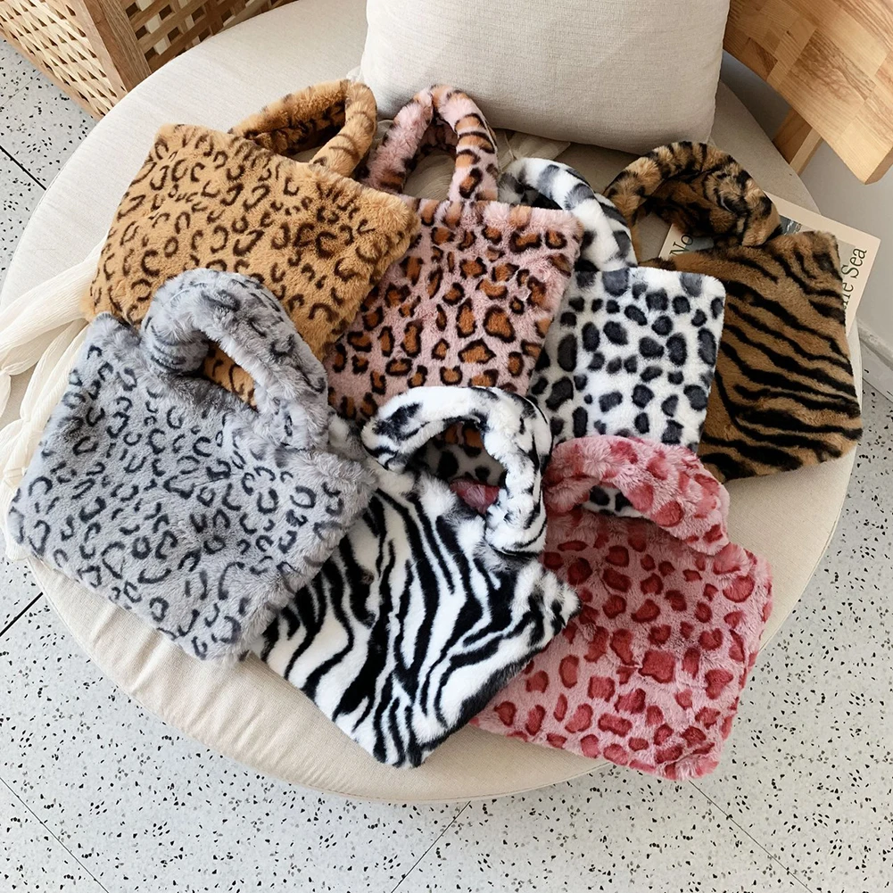 

Fashion Women Shoulder Bags Plush Leopard Print Faux Fur Messenger Bag Winter Large Capacity Female Casual Crossbody Handbag New