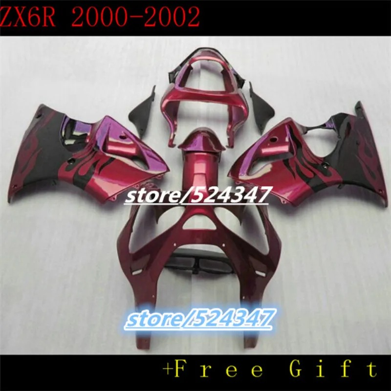 

Motorcycle Fairing kit for KAWASAKI Ninja ZX6R 636 00 01 02 ZX 6R 2000 2001 2002 Red flames black Fairings set
