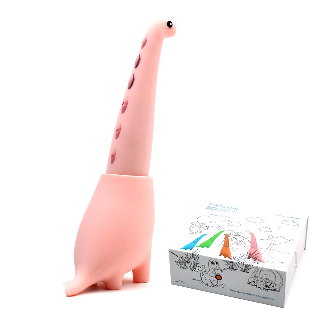 Pink standard set lihuachen 3D Pen for Kids Dinosaur STEM Toys 3D Printing Pen Mini Printer Drawing Painting Art Set with 2 Speeds Safe Sleep Mode - Цвет: Pink standard set
