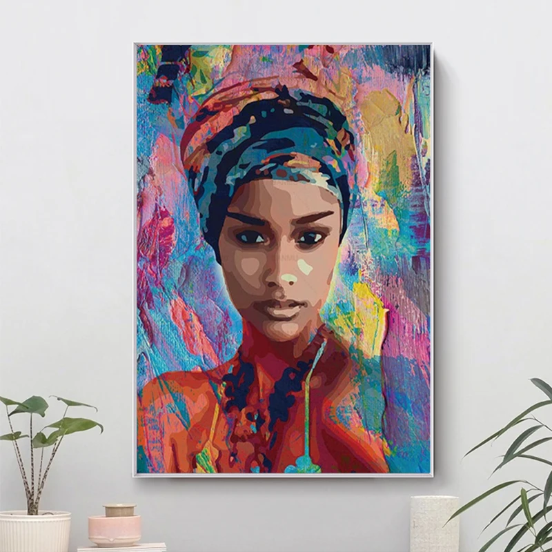 Красочный Женский портрет холст живопись Африка Плакаты для девочек и принты