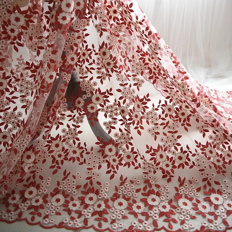 Розовая красная зеленая синяя и бежевая мягкая двухцветная кружевная ткань с