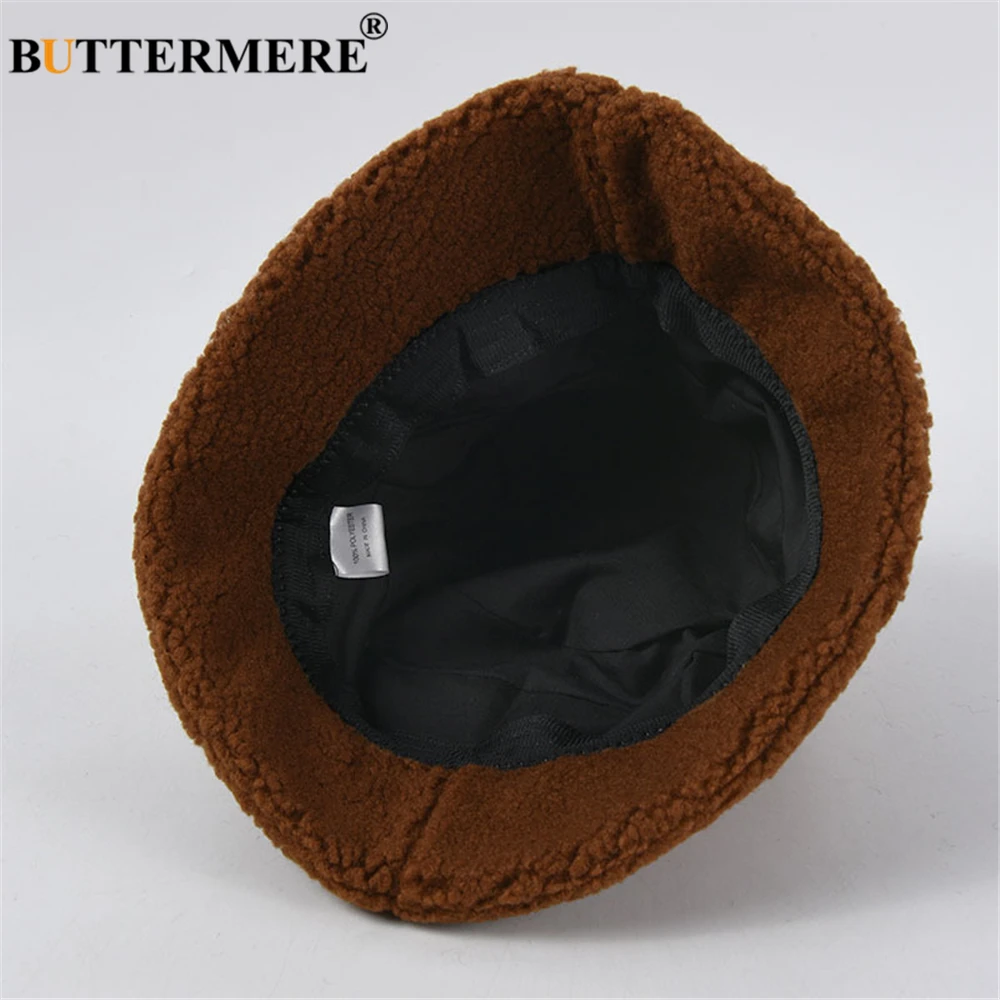BUTTERMERE Lamb Wool Bucket Hat Womens Japanese Harajuku Women Hat Autumn Winter Warm Vintage Wide Beige Brim Fisherman Cap
