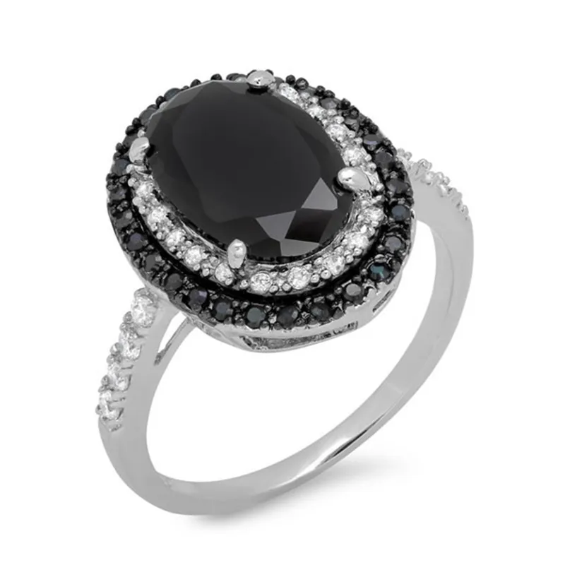 

Noble Cool Ring For Women Fashion Two-Tone Cubic Zircon Creative Black Stone Stylish Faddish Wedding Ring Band Hot