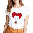 Футболка женская в стиле Харадзюку, повседневный Белый Топ, с принтом Алиса в стране чудес, милый тренд