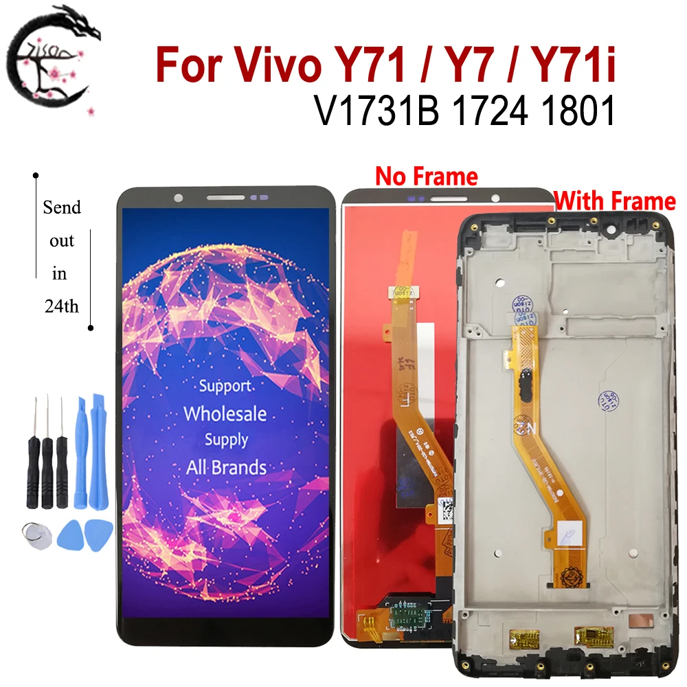 ЖК-дисплей 6,0 дюйма с рамкой для Vivo Y71 / Y7/Y71i, ЖК-дисплей BBK V1731B 1724 1801, экран с сенсорным датчиком, дигитайзер в сборе, замена