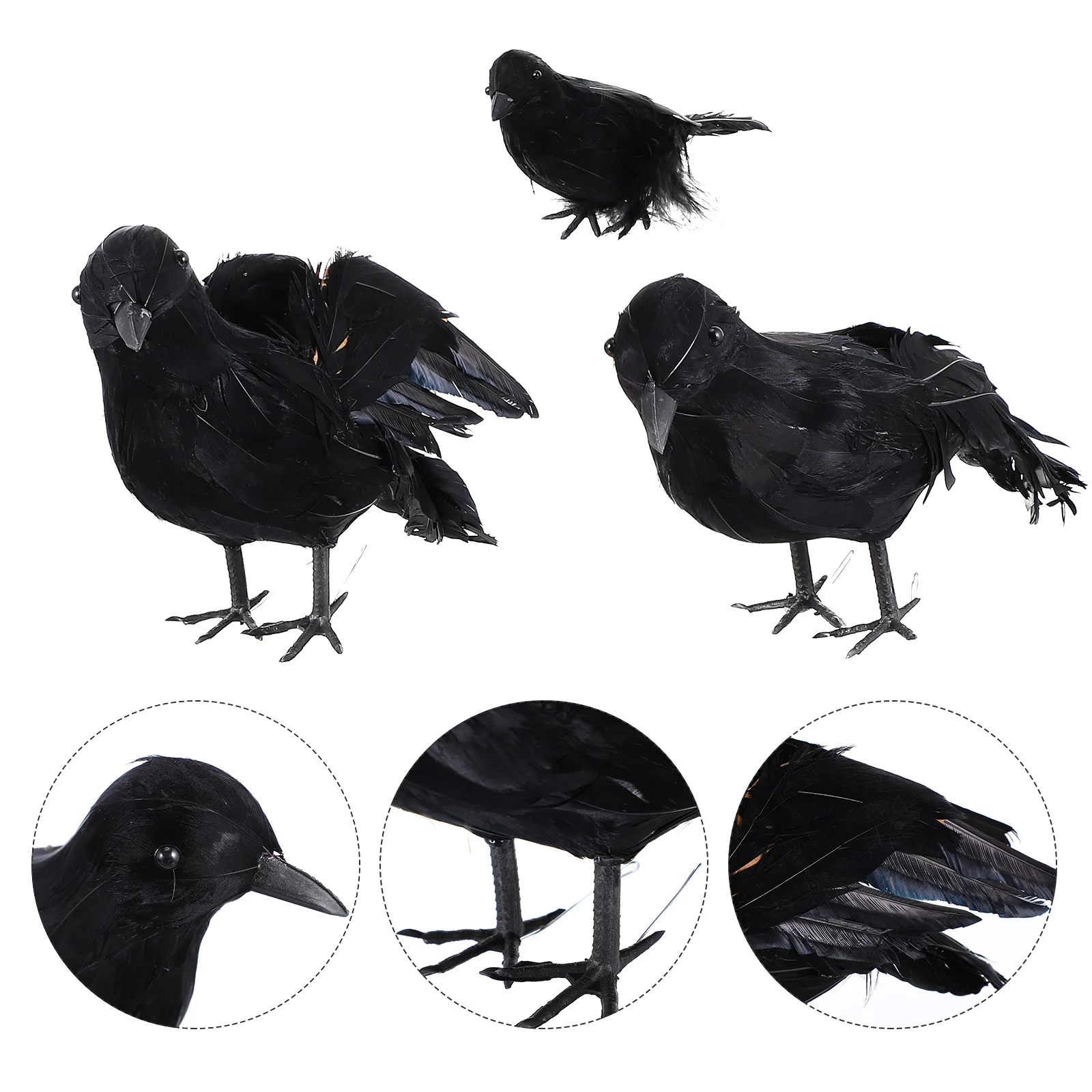 

3 шт. Реалистичная ворона из перьев, креативное украшение для птиц, модель искусственной вороны для улицы