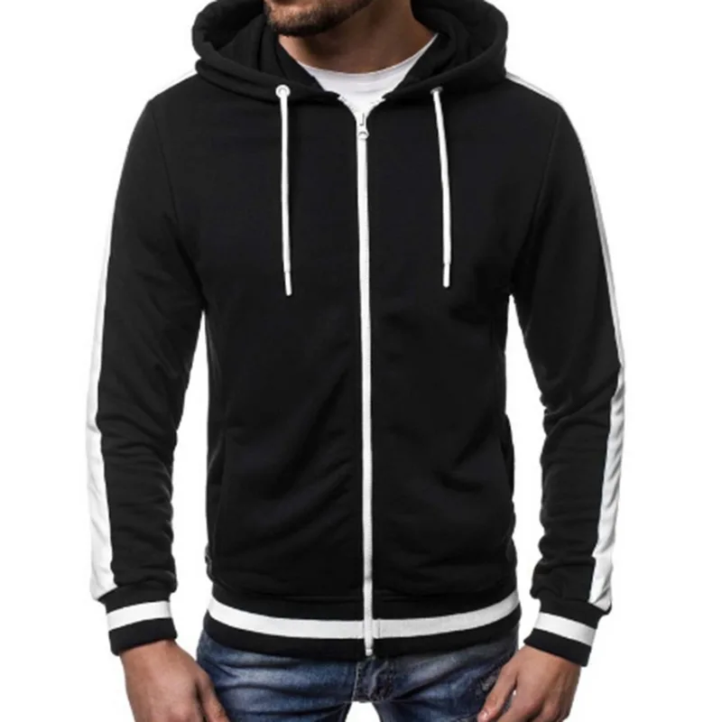 Style 1 blcak CYSINCOS Pocket Solid Hooded Cardigan Men Zipper Autumn Black Hoodies Coat Men Long Sleeve Sweatshirts Male Jackets Streetwear - Цвет: Style 1 blcak