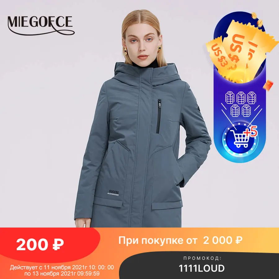 

MIEGOFCE 2021 Women Jacket Long Quilted Windbreaker High Quality Filling Waterproof Fabric Quilted Female Coat Blazer