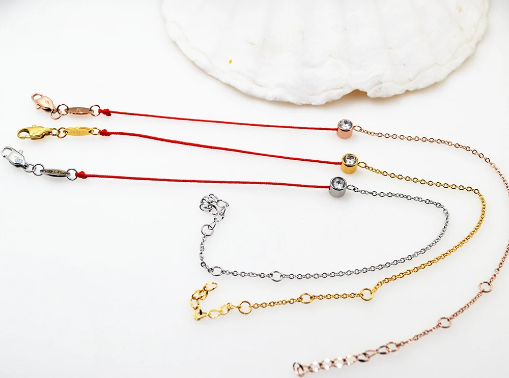 Женский браслет из красной веревки титановой стали цвета розового золота с