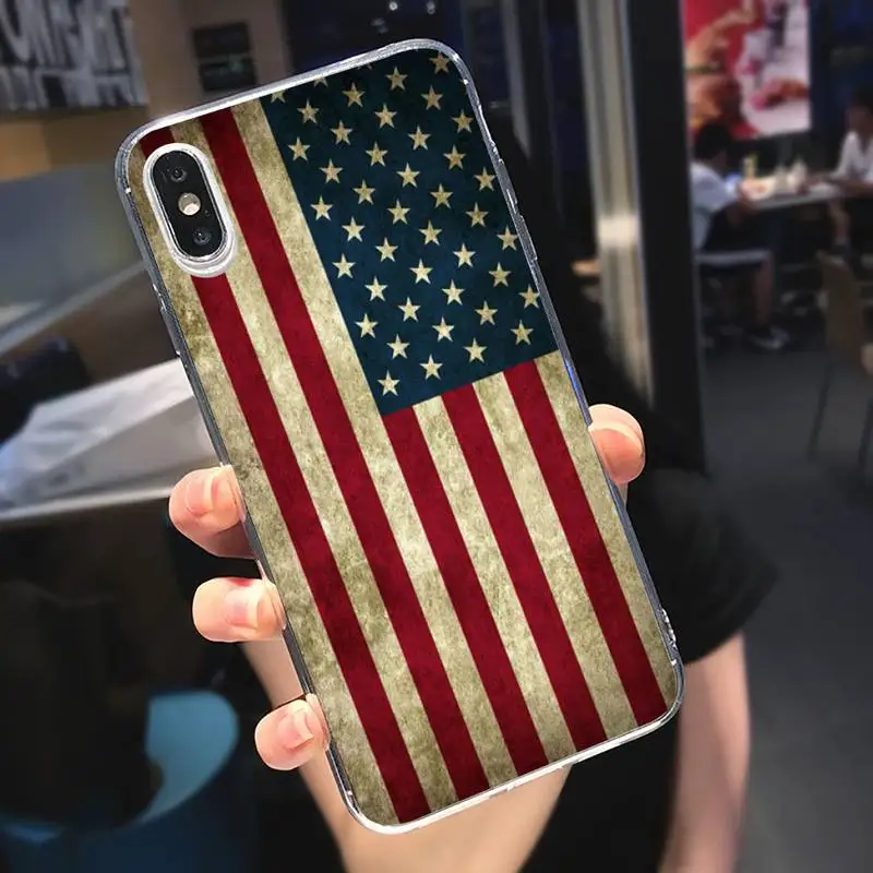 

American USA Flag Phone Case Transparent for iPhone 6 7 8 11 12 s mini pro X XS XR MAX Plus